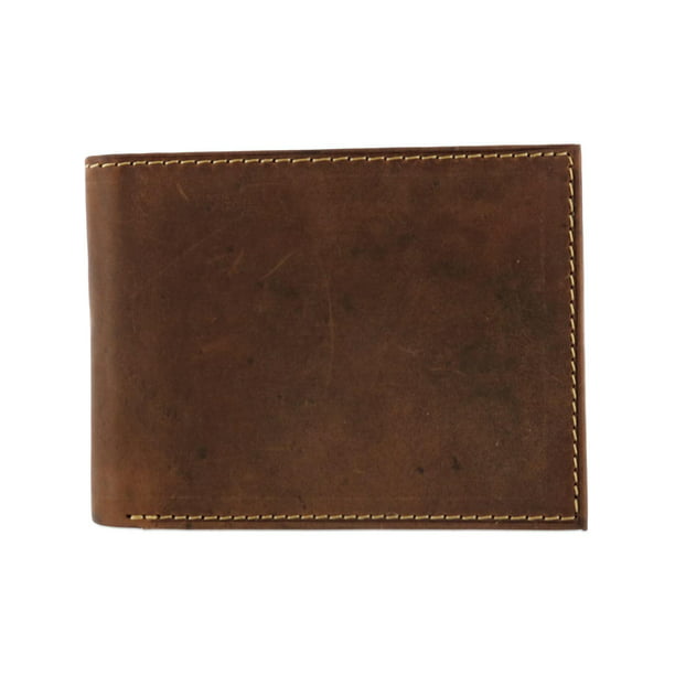New CTM Men's Hunter Leather Distressed RFID Bifold Wallet with Interior Zipper